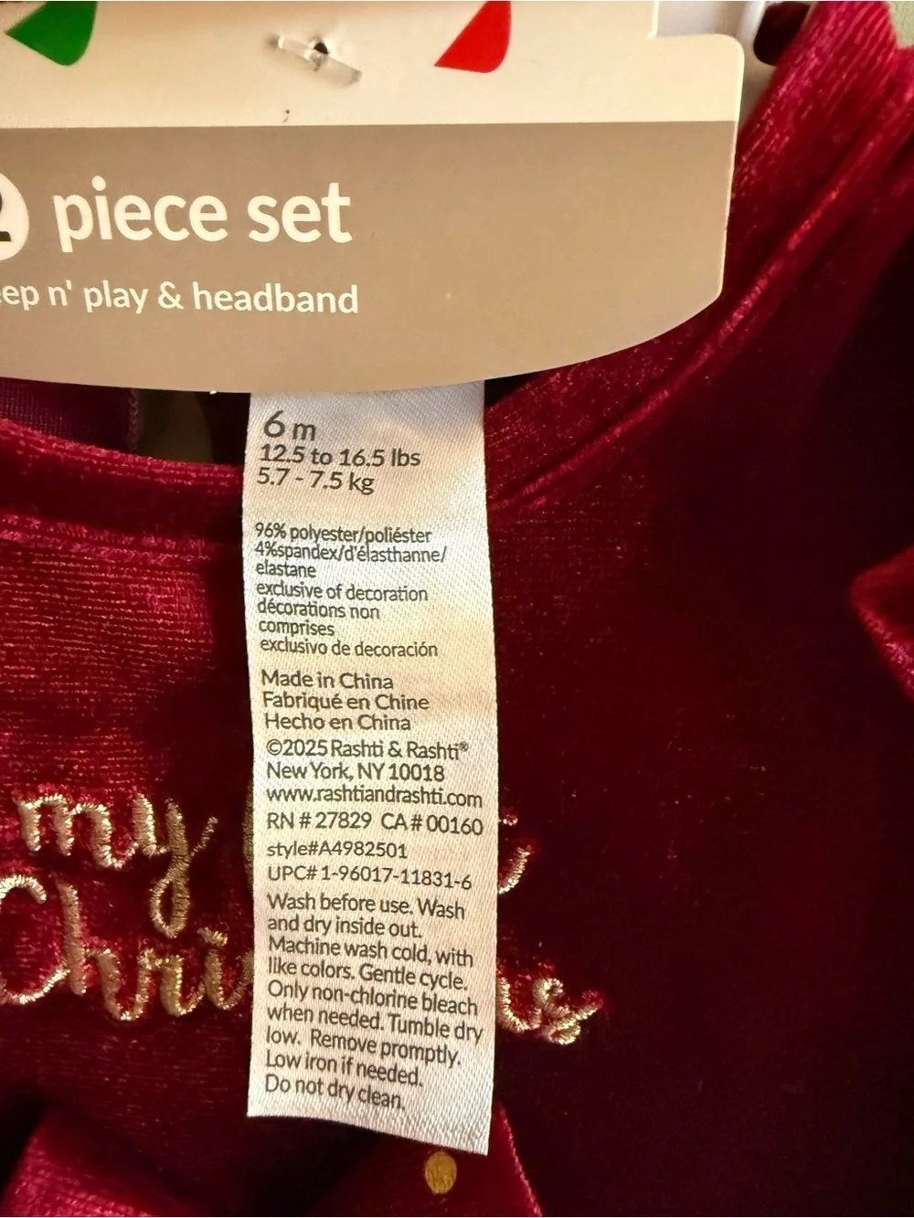 My First Christmas Velvet One-Piece with Headband - Burgundy